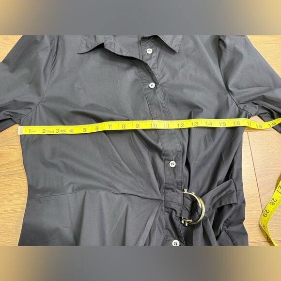 Pearl By Lela Rose Cotton Poplin Long Sleeve Shirt Dress Black D Ring Sash Sz 8 - Picture 9 of 11